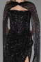Robe de Soirée Longue Perlé Noir ABU6679