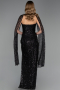 Robe de Soirée Longue Perlé Noir ABU6679