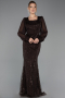 Robe de Soirée Grande Taille Longue Perlé Brun ABU6292