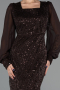 Robe de Soirée Grande Taille Longue Perlé Brun ABU6292