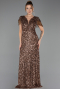 Robe de Soirée Grande Taille Longue Squameuse Cuivre ABU6688