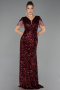 Robe de Soirée Grande Taille Longue Squameuse Rouge Bordeaux ABU6688