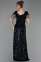 Robe de Soirée Grande Taille Longue Squameuse Bleu Marine ABU6688