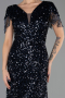 Robe de Soirée Grande Taille Longue Squameuse Bleu Marine ABU6688