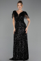 Robe de Soirée Grande Taille Longue Squameuse Noir ABU6688