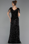 Robe de Soirée Grande Taille Longue Squameuse Noir ABU6688