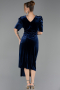 Robes De Soirée En Velours Grande Taille Midi Velours Bleu Marine ABK2706