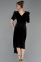 Robes De Soirée En Velours Grande Taille Midi Velours Noir ABK2706