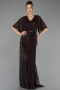 Robe de Soirée Grande Taille Longue Perlé Brun ABU6689