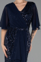 Robe de Soirée Grande Taille Longue Perlé Bleu Marine ABU6689