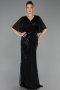 Robe de Soirée Grande Taille Longue Perlé Noir ABU6689