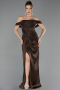 Robe de Soirée Longue Mousseline Brun ABU6692