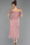 Robe De Soirée Midi Perlé Poudre ABK2705
