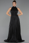 Robe De Soirée Grande Taille Longue Mousseline Noir ABU6700