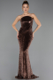 Robe de Soirée Grande Taille Longue Squameuse Brun ABU6698