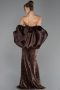 Robe de Soirée Grande Taille Longue Squameuse Brun ABU6698