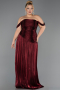 Robe De Soirée Grande Taille Longue Mousseline Rouge Bordeaux ABU6685