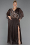 Robe De Soirée Grande Taille Longue Mousseline Brun ABU6619