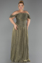 Robe de Soirée Grande Taille Longue Mousseline Kaki ABU6603