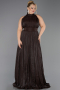 Robe De Soirée Grande Taille Longue Mousseline Brun ABU6699