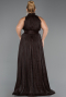Robe De Soirée Grande Taille Longue Mousseline Brun ABU6699