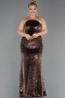 Robe de Soirée Grande Taille Longue Squameuse Brun ABU6698