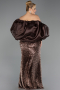 Robe de Soirée Grande Taille Longue Squameuse Brun ABU6698
