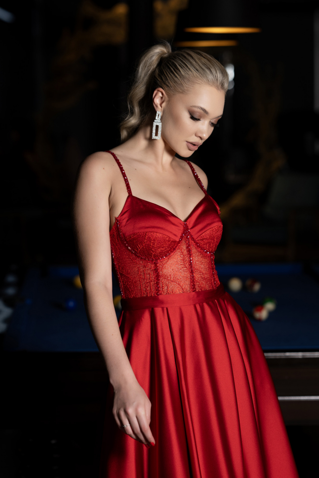 Robe de soirée corset longue rouge