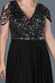 Robe de Soirée Grande Taille Longue Noir-Argent ABU828