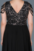 Robe de Soirée Grande Taille Longue Noir-Argent ABU828