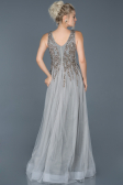 Robe de Soirée Longue Pierreux Gris ABU878