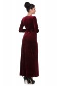 Bordo Kadife Uzun Abiye Elbise T2293
