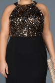 Robe Grande Taille Longue Noir-Or ABU743