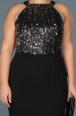 Robe Grande Taille Longue Noir-Argent ABU743