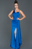 Robe de Soirée Longue Satin Bleu Saxe ABU977