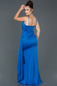 Robe de Soirée Longue Satin Bleu Saxe ABU977