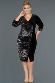 Robe de Soirée Grande Taille Courte Noir-Argent ABK653