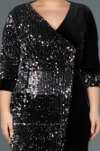 Robe de Soirée Grande Taille Courte Noir-Argent ABK653