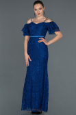 Robe de Soirée Longue Lacé Bleu Saxe ABU1156