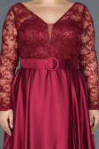 Robe de Soirée Grande Taille Longue Satin Rouge Bordeaux ABU1216