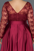 Robe de Soirée Grande Taille Longue Satin Rouge Bordeaux ABU1216