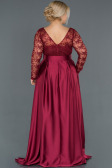 Robe de Soirée Grande Taille Longue Satin Rouge Bordeaux ABU1216