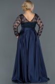 Robe de Soirée Grande Taille Longue Satin Bleu Marine ABU1216