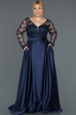 Robe de Soirée Grande Taille Longue Satin Bleu Marine ABU1216