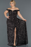Robe de Soirée Grande Taille Longue Noir-Argent ABU1126