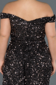 Robe de Soirée Grande Taille Longue Noir-Argent ABU1126