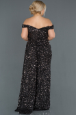 Robe de Soirée Grande Taille Longue Noir-Argent ABU1126