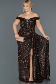 Robe de Soirée Grande Taille Longue Noir-Or ABU1126