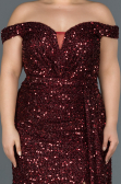 Robe de Soirée Grande Taille Longue Rouge Bordeaux ABU1126