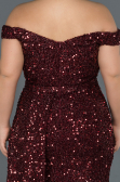 Robe de Soirée Grande Taille Longue Rouge Bordeaux ABU1126